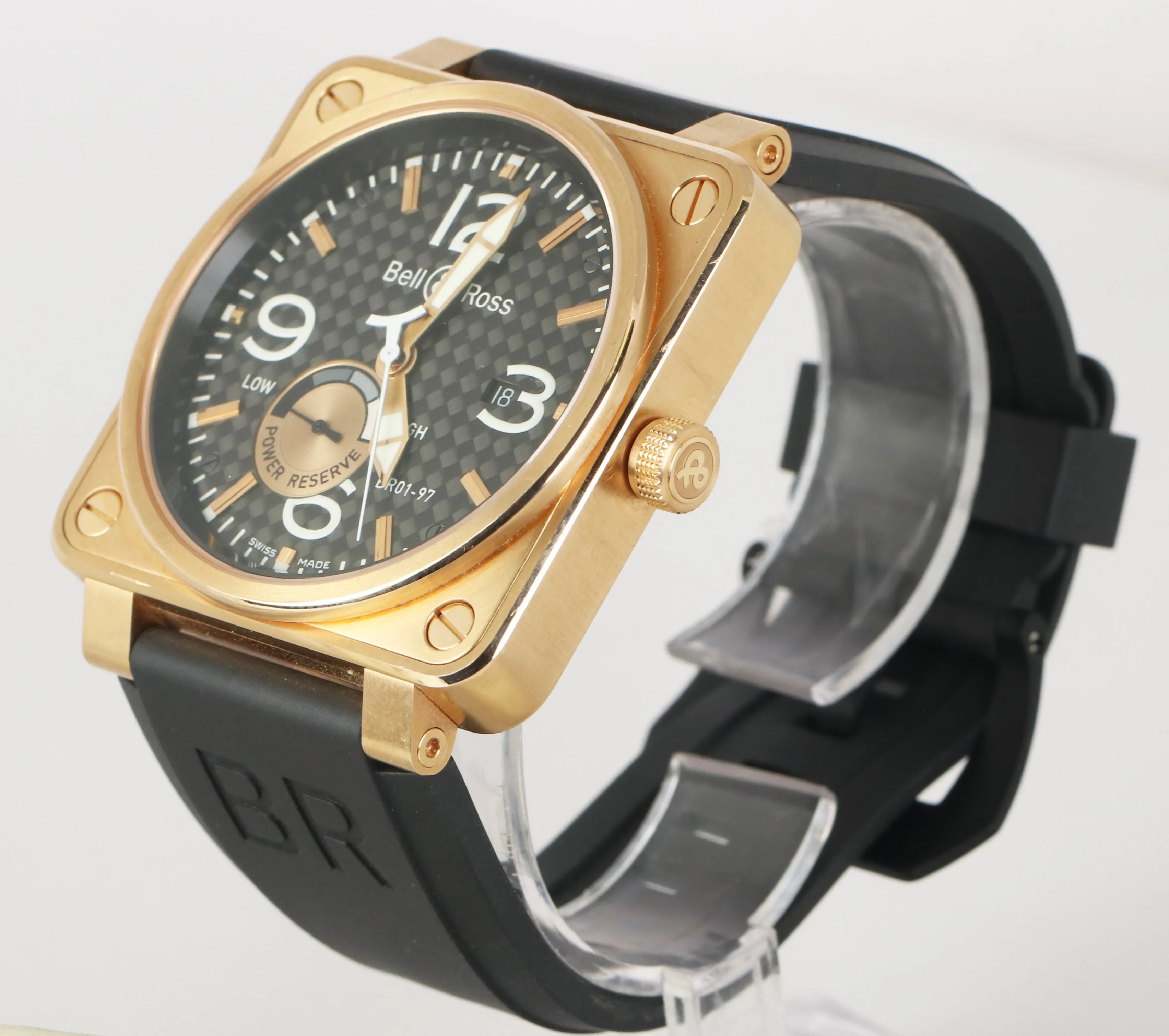 Bell & Ross Reserve De Marche BR 01-97-R 18K Rose Gold Black Carbon Fiber 46mm