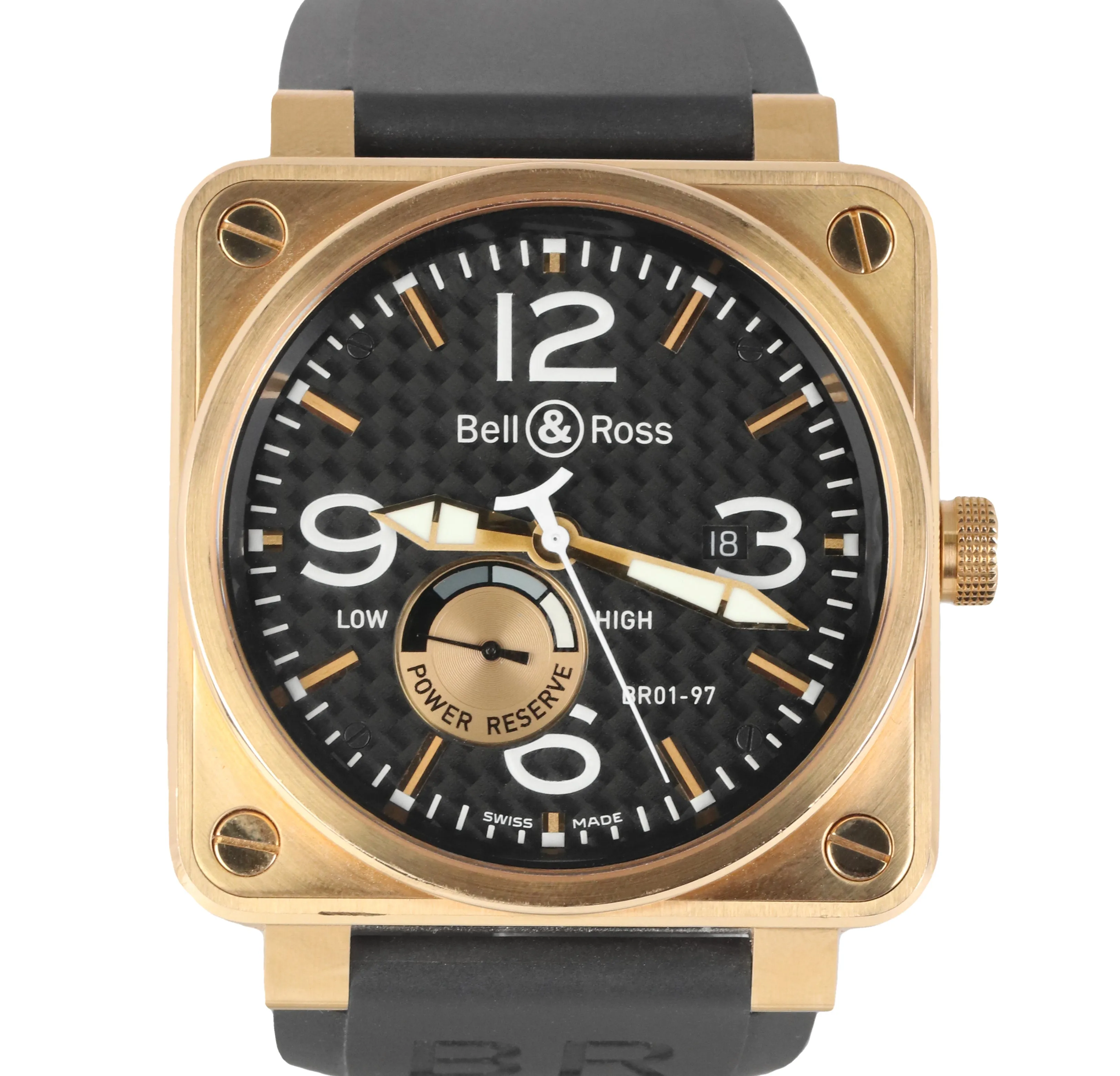 Bell & Ross Reserve De Marche BR 01-97-R 18K Rose Gold Black Carbon Fiber 46mm