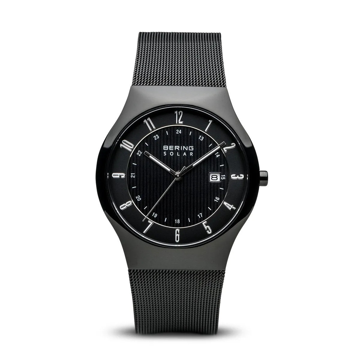 BERING 14640-222 Men's Solar Watch Black Dial Black Stainless Steel Mesh Band