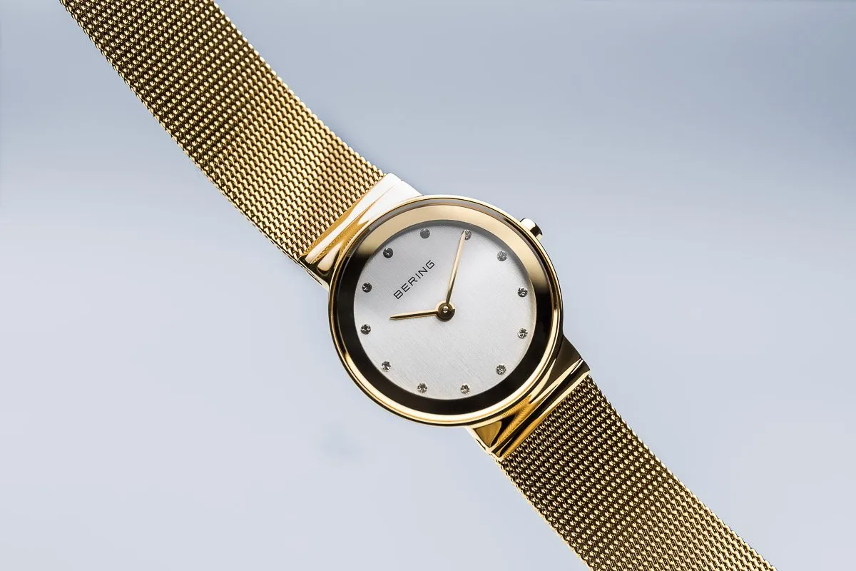BERING Classic 26mm Polished Gold Mesh Band Women's Watch 10126-334