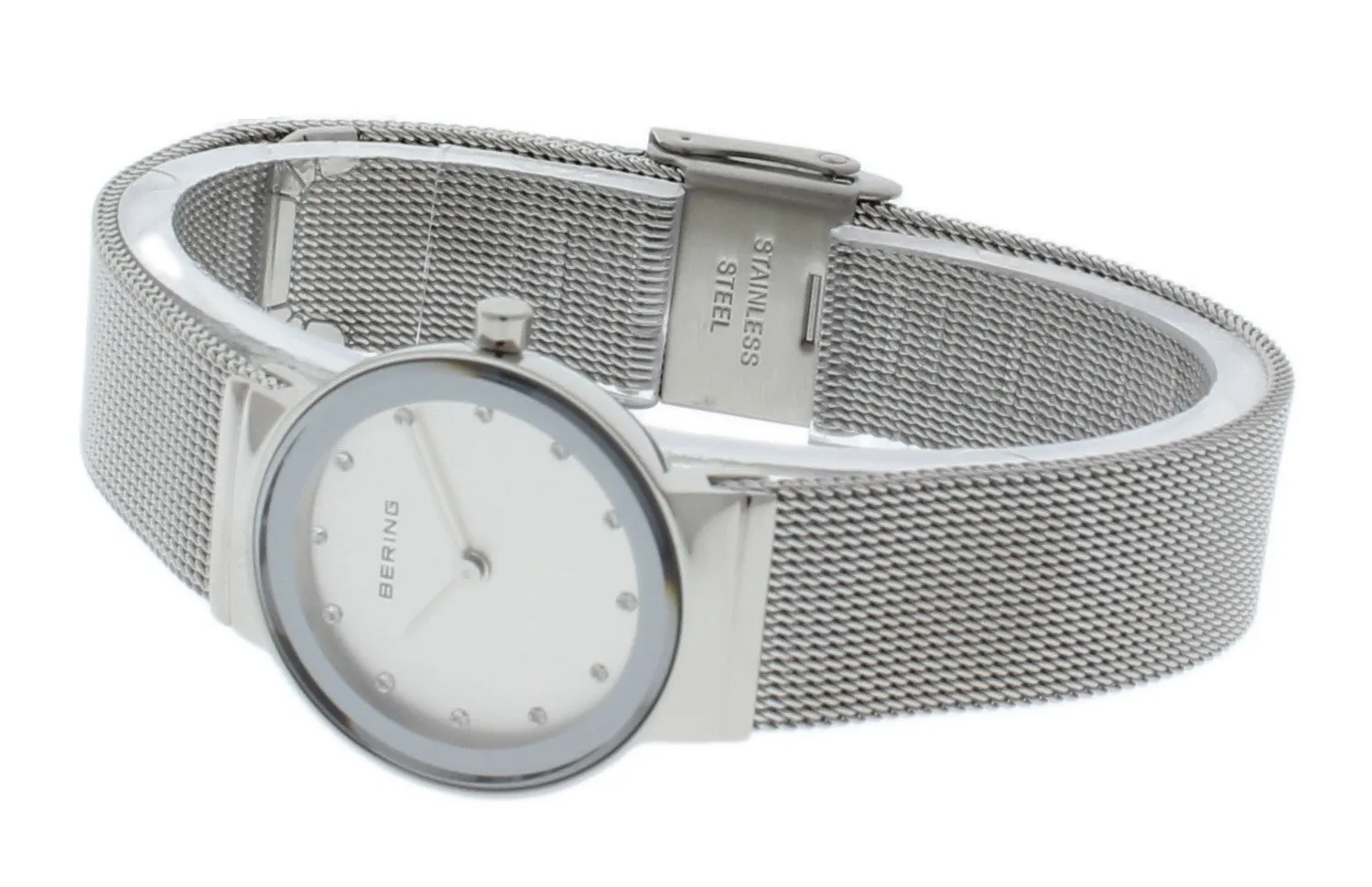 BERING Classic 26mm Polished Silver Mesh Band Women's Watch 10126-000