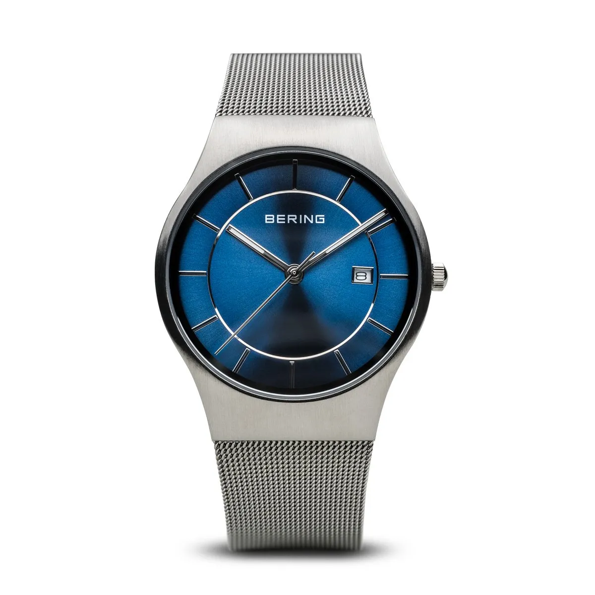 BERING Classic Blue Dial Brushed Silver Mesh Band Men's Watch 11938-003