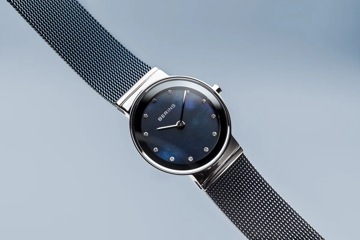 BERING Classic Slim Blue Dial Blue Mesh Band Women's Watch 10126-307