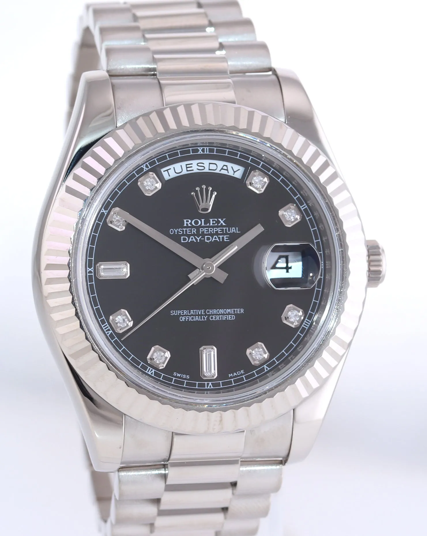 Black Diamond Rolex Day Date 2 218239 41MM White Gold Baguette President Watch