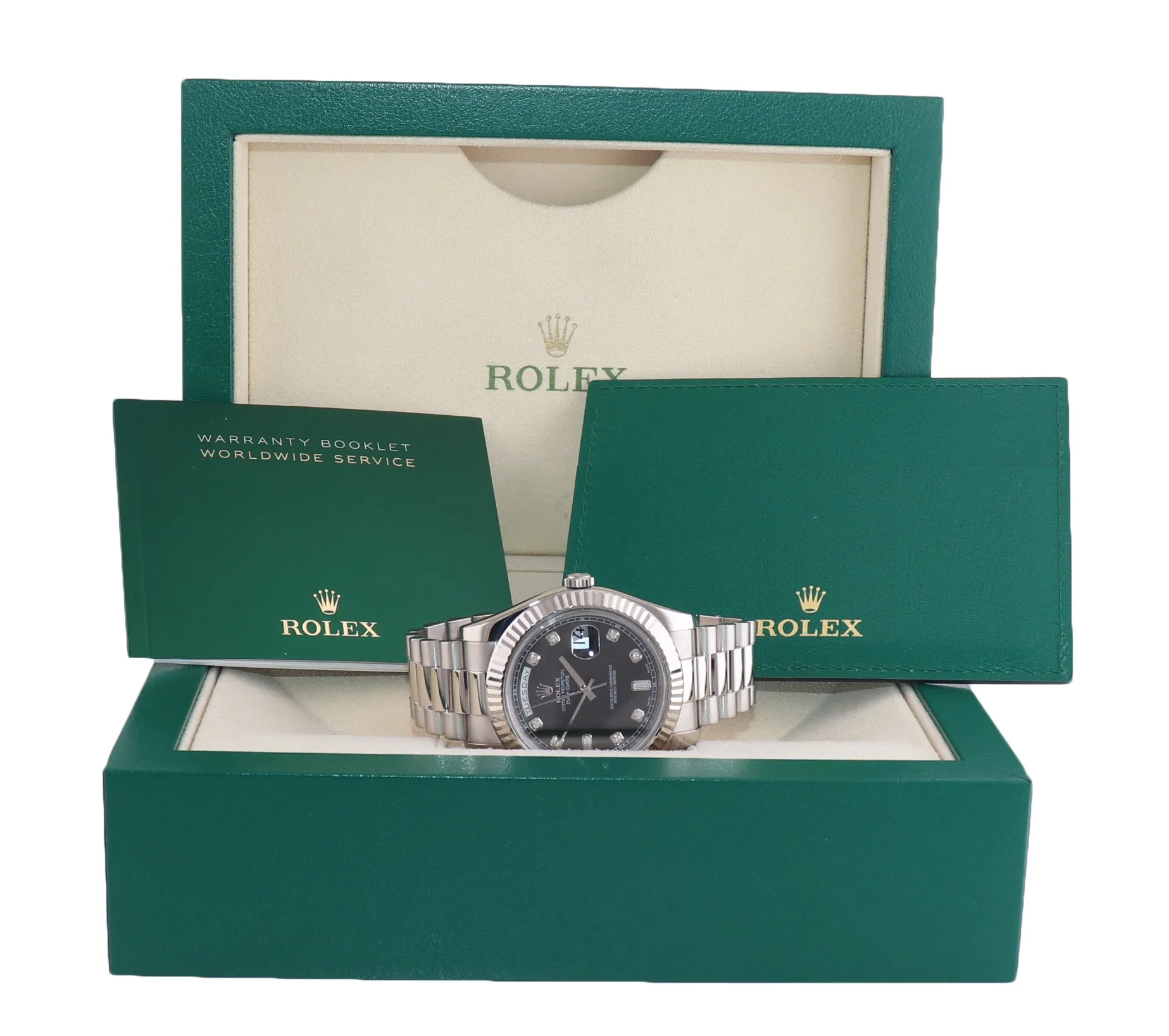 Black Diamond Rolex Day Date 2 218239 41MM White Gold Baguette President Watch