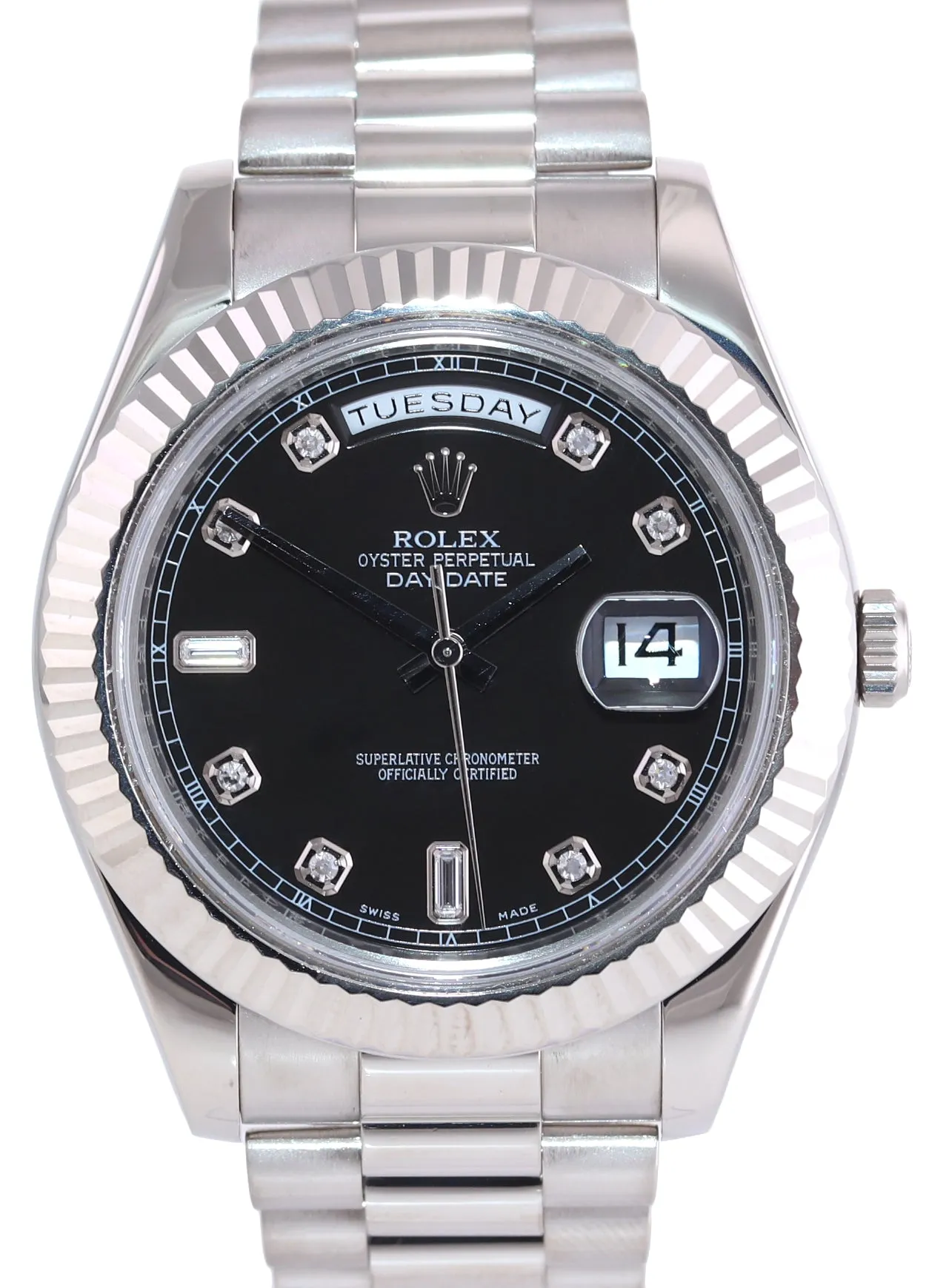 Black Diamond Rolex Day Date 2 218239 41MM White Gold Baguette President Watch