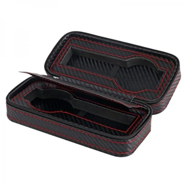 Black Zippered Watches Box Travel Case Watch Storage Organizer Collection Portable Display Container Top Grade Carbon Fibre PU Leather - 2 Slots