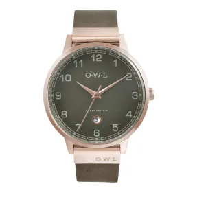 BRANCASTER WATCH WITH ROSE-GOLD CASE, STONE GREY DIAL & DISTRESSED LEATHER STRAP