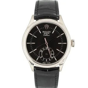 BRAND NEW STICKERED Rolex Cellini Dual Time 39mm 18K White Gold Automatic Black