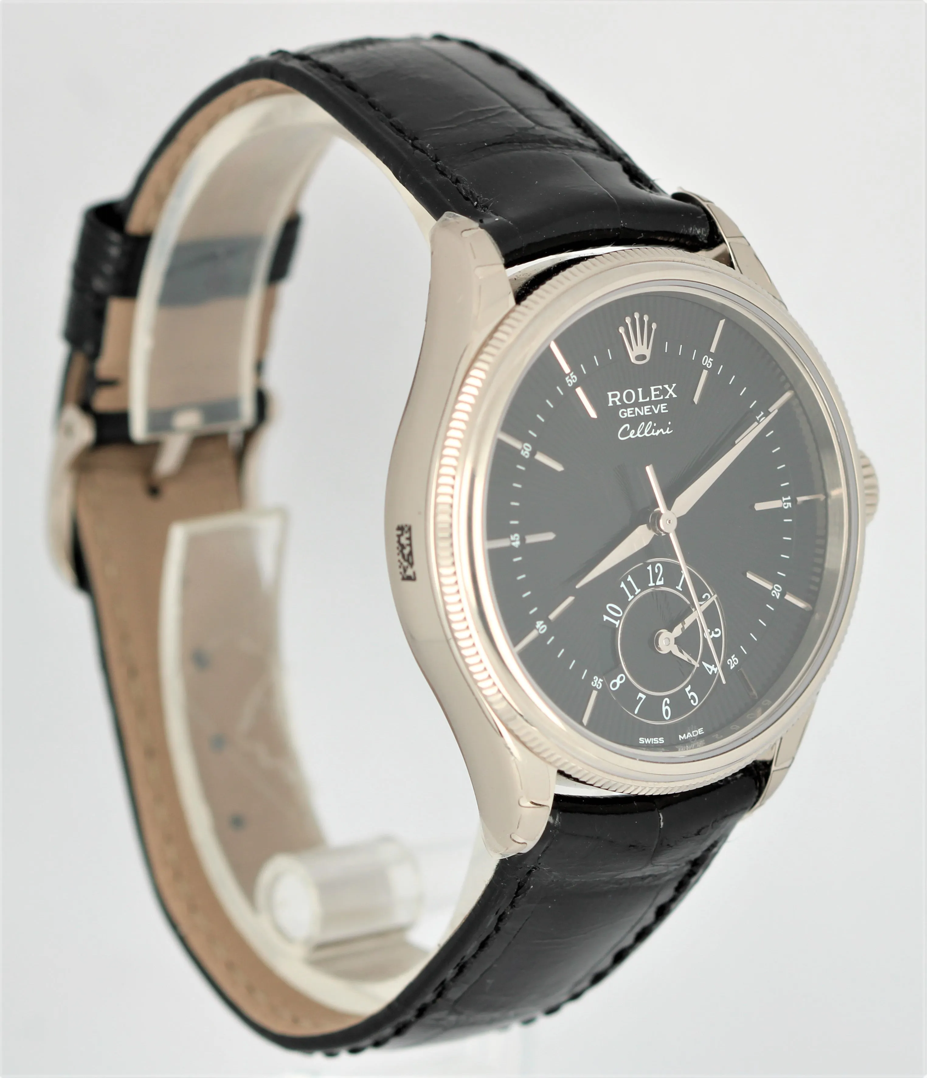 BRAND NEW STICKERED Rolex Cellini Dual Time 39mm 18K White Gold Automatic Black