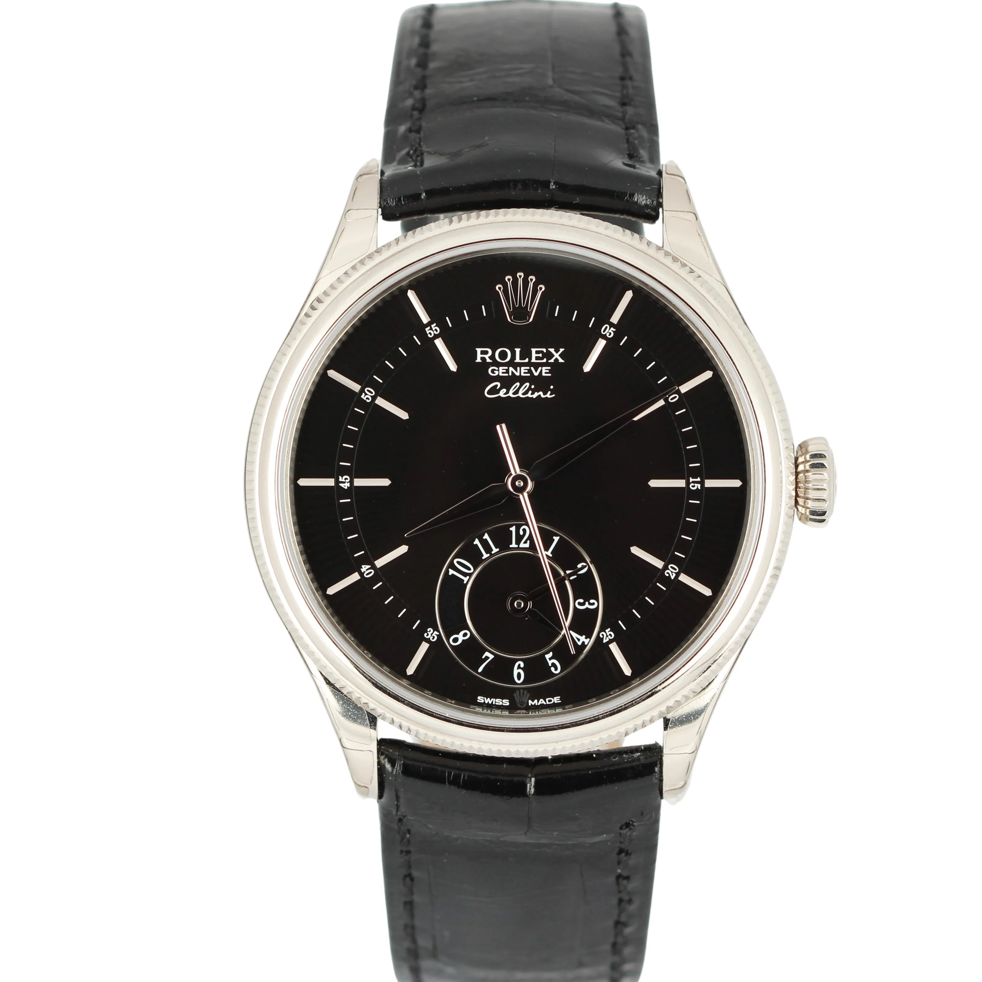 BRAND NEW STICKERED Rolex Cellini Dual Time 39mm 18K White Gold Automatic Black