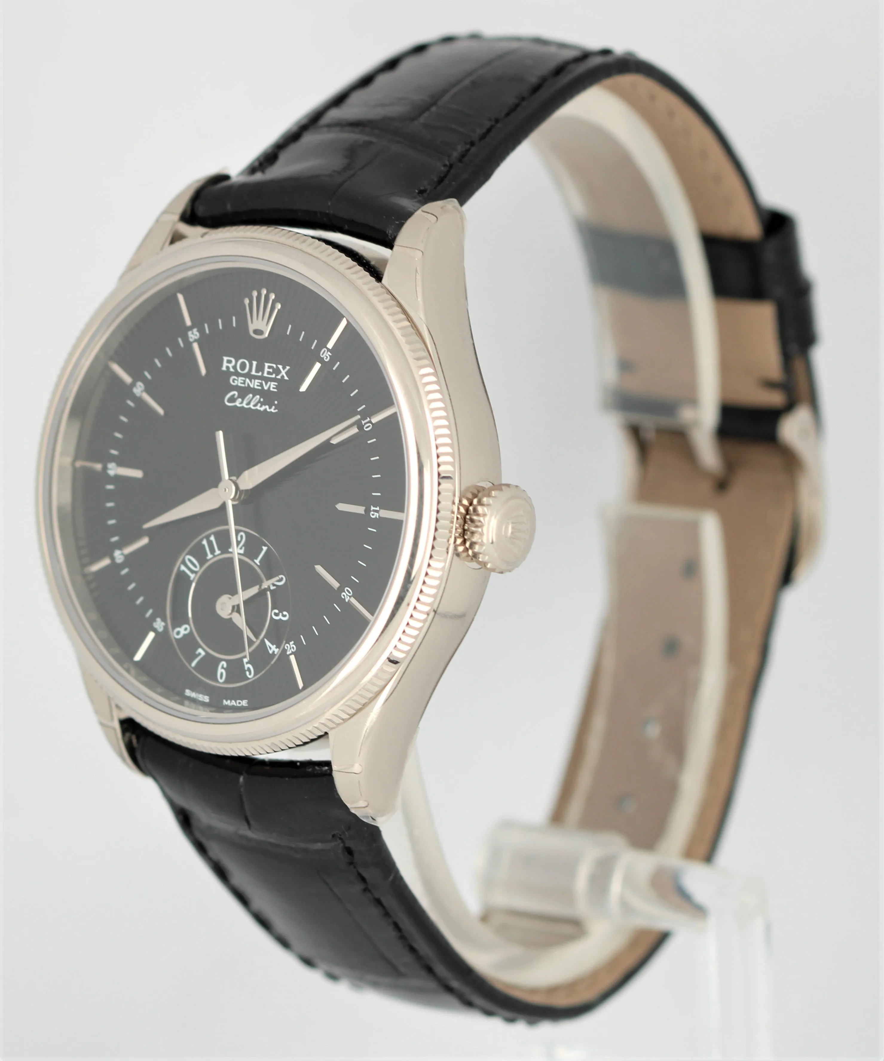 BRAND NEW STICKERED Rolex Cellini Dual Time 39mm 18K White Gold Automatic Black