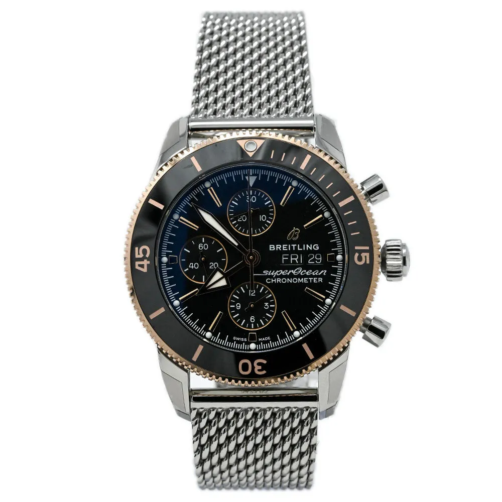 Breitling Men's Superocean Heritage 18K Red Gold & Steel 44mm Black Chronograph Dial Watch Reference #: U13313