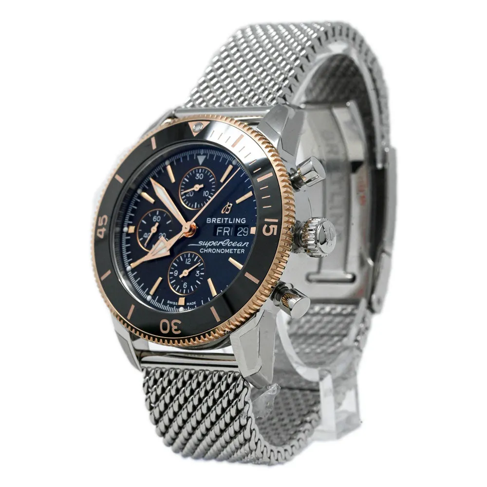 Breitling Men's Superocean Heritage 18K Red Gold & Steel 44mm Black Chronograph Dial Watch Reference #: U13313