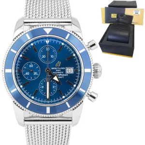Breitling SuperOcean Heritage Blue Chronograph A13320 46mm Mesh Stainless Watch