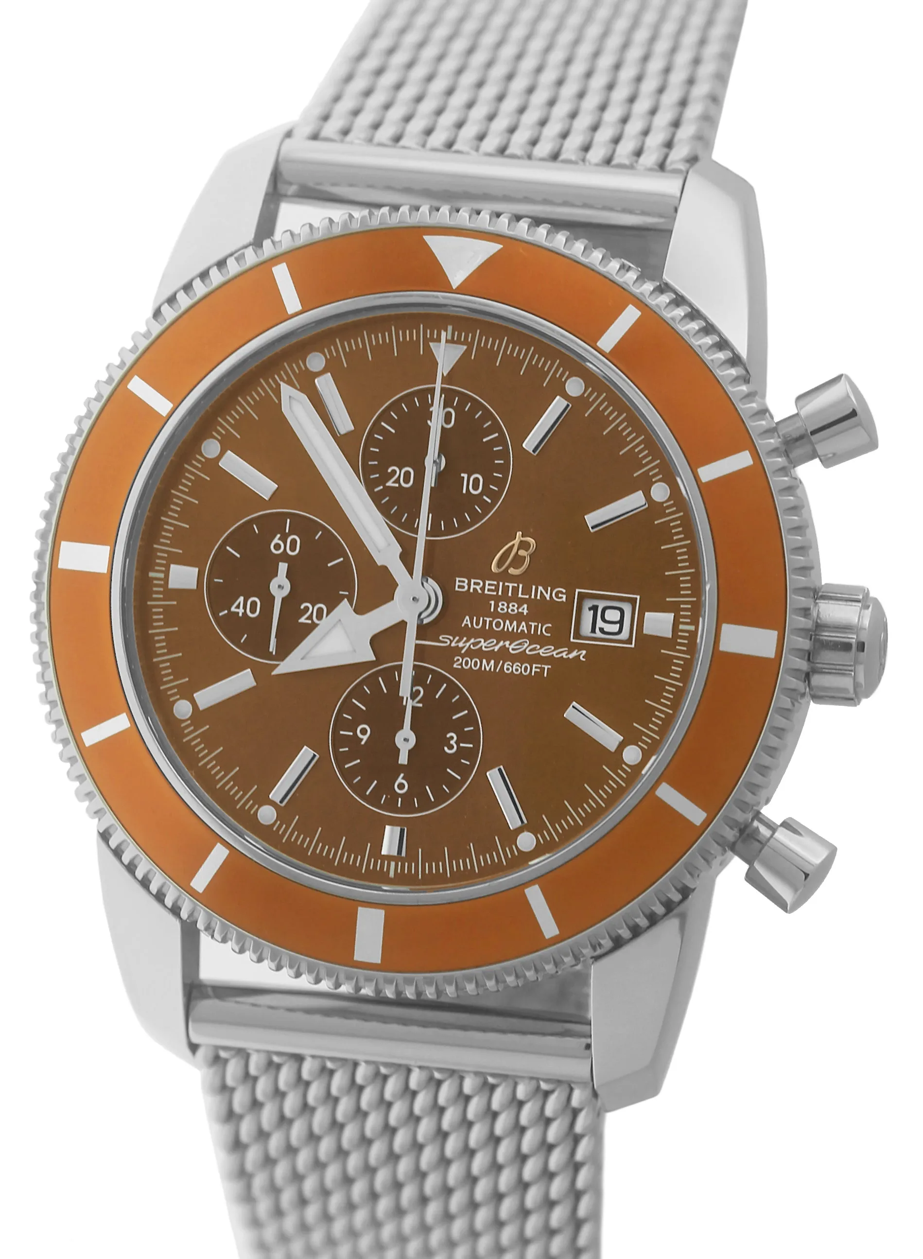 Breitling Superocean Heritage Chronograph A13320 Bronze Orange 46mm Mesh Watch