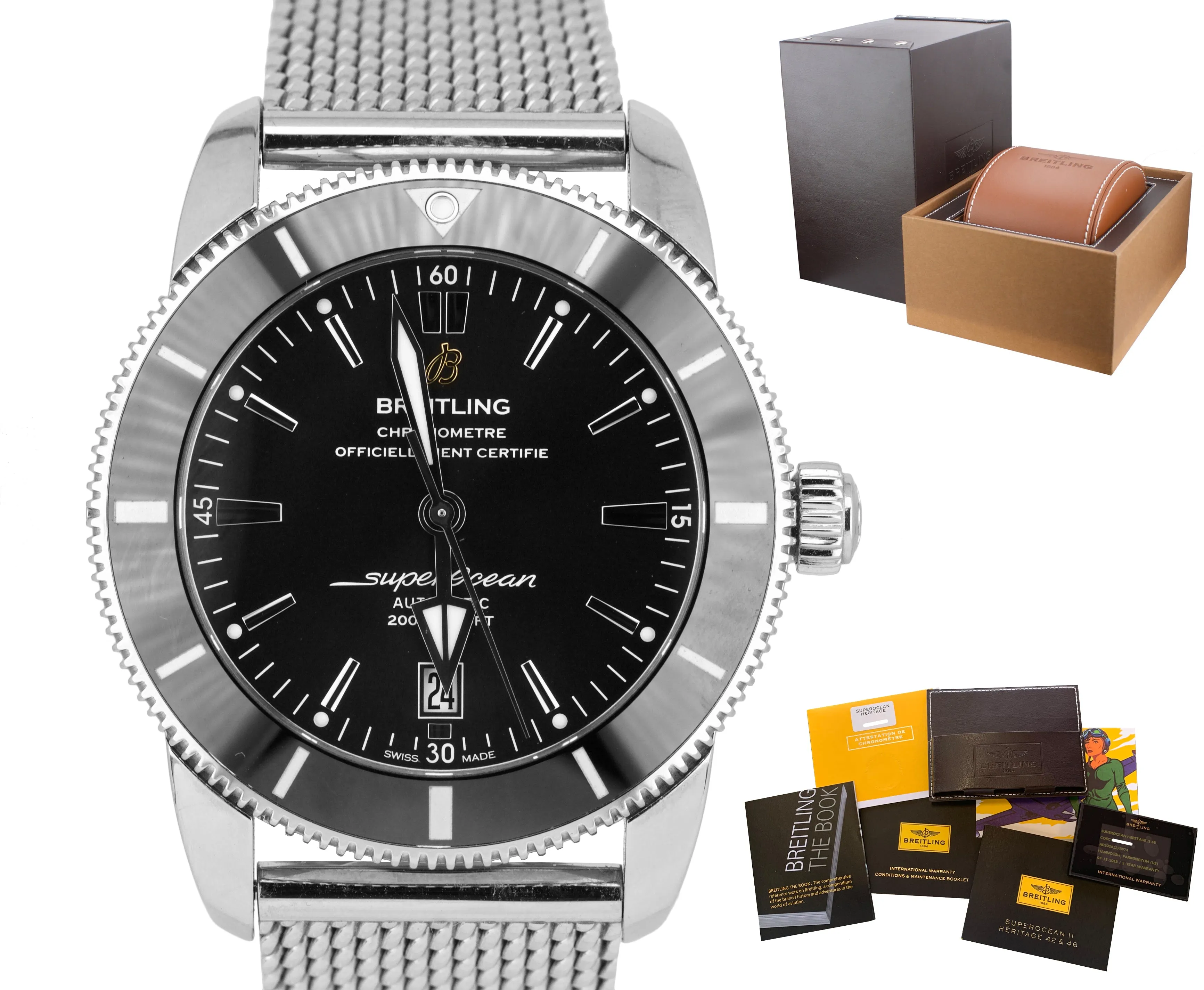 Breitling Superocean Heritage II 46 Black Stainless Mesh AB202012 46mm Watch