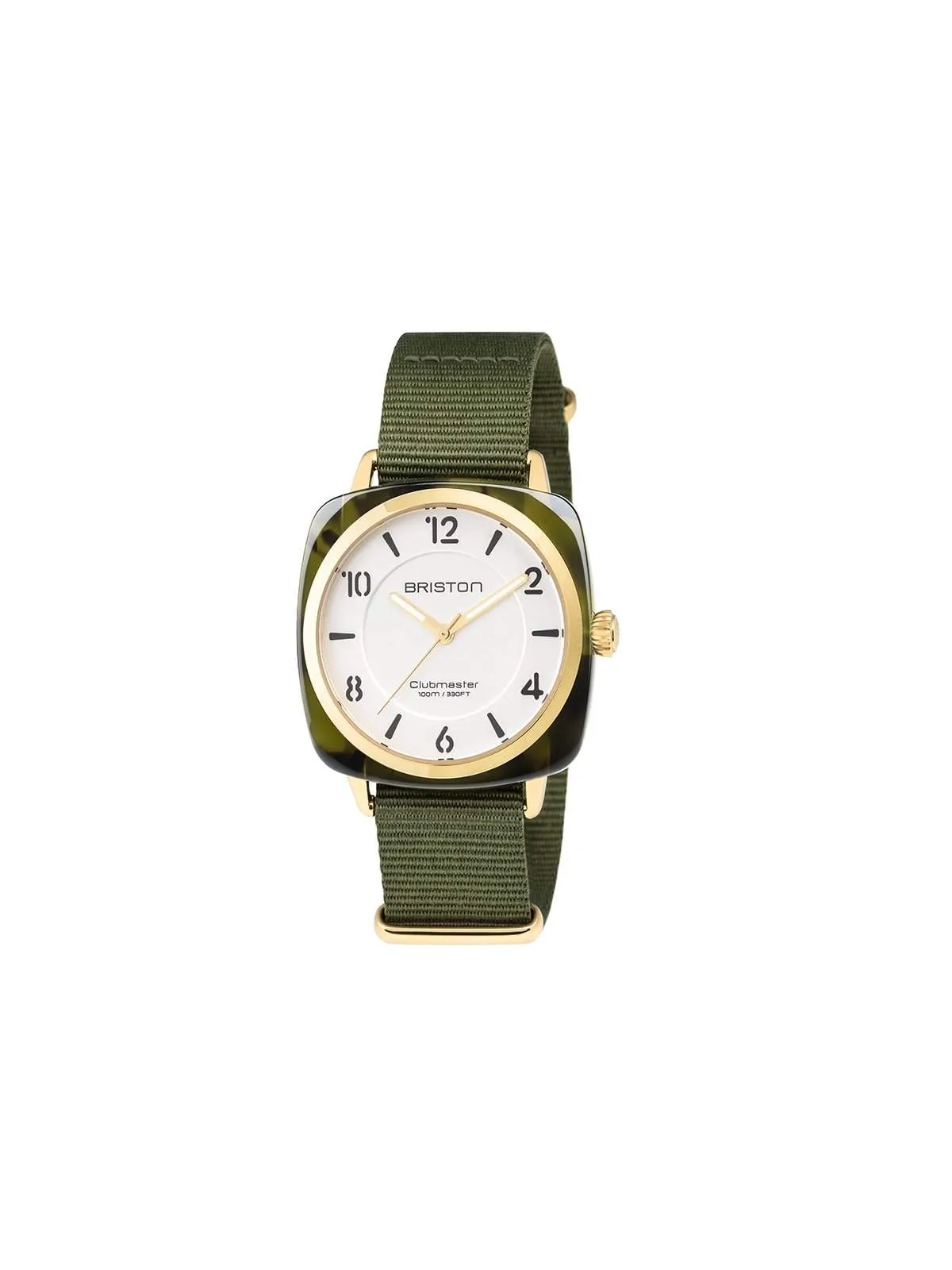 Briston Clubmaster Chic Acetate HMS Green Tortoise Shell Gold White Dial 36mm