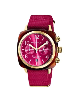 Briston Clubmaster Classic Acetate Chronograph Berry Sunray Dial Yellow Gold 42mm