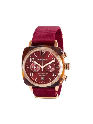 Briston Clubmaster Classic Acetate Chronograph Tortoise Shell Gold Red Sunray Dial 40mm