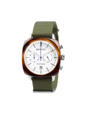 Briston Clubmaster Vintage Acetate Chronograph Tortoise Shell White Dial Nato Strap 40mm