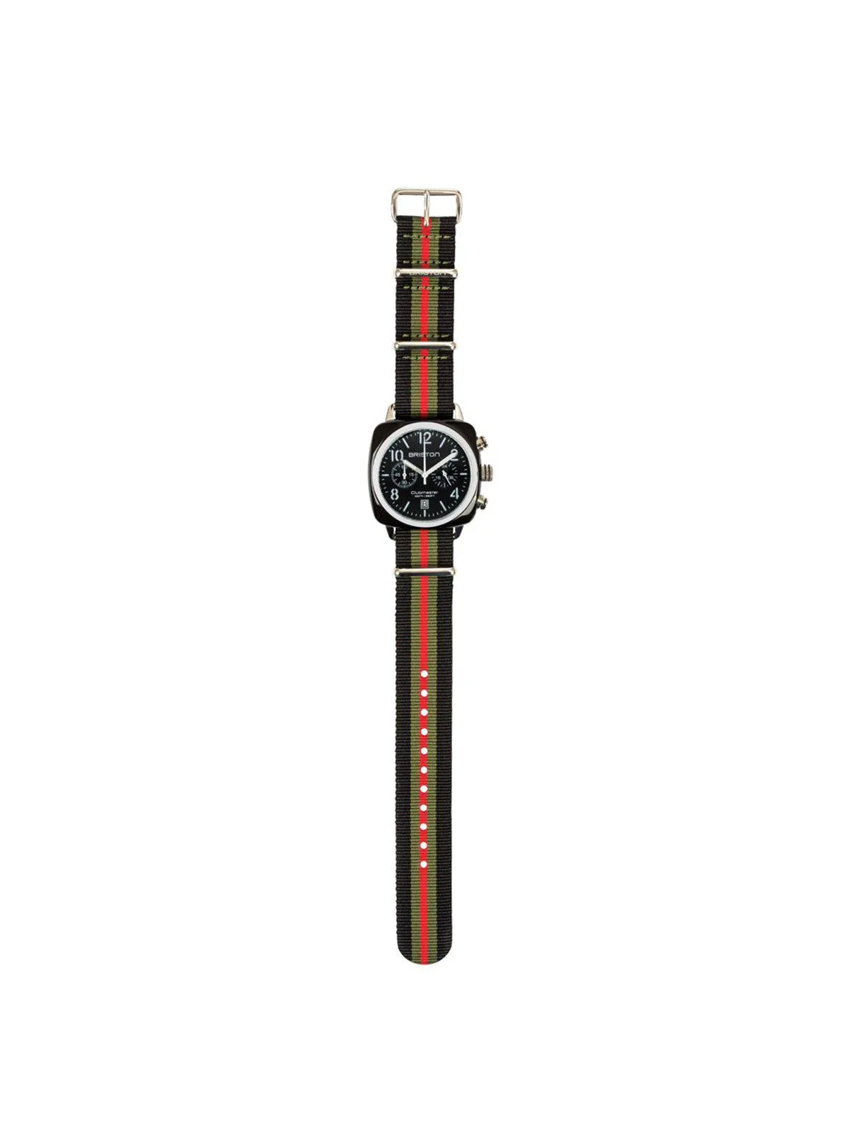 Briston Nato Strap Black Green Red Stripes Polished Steel 20mm