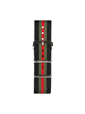 Briston Nato Strap Black Green Red Stripes Polished Steel 20mm