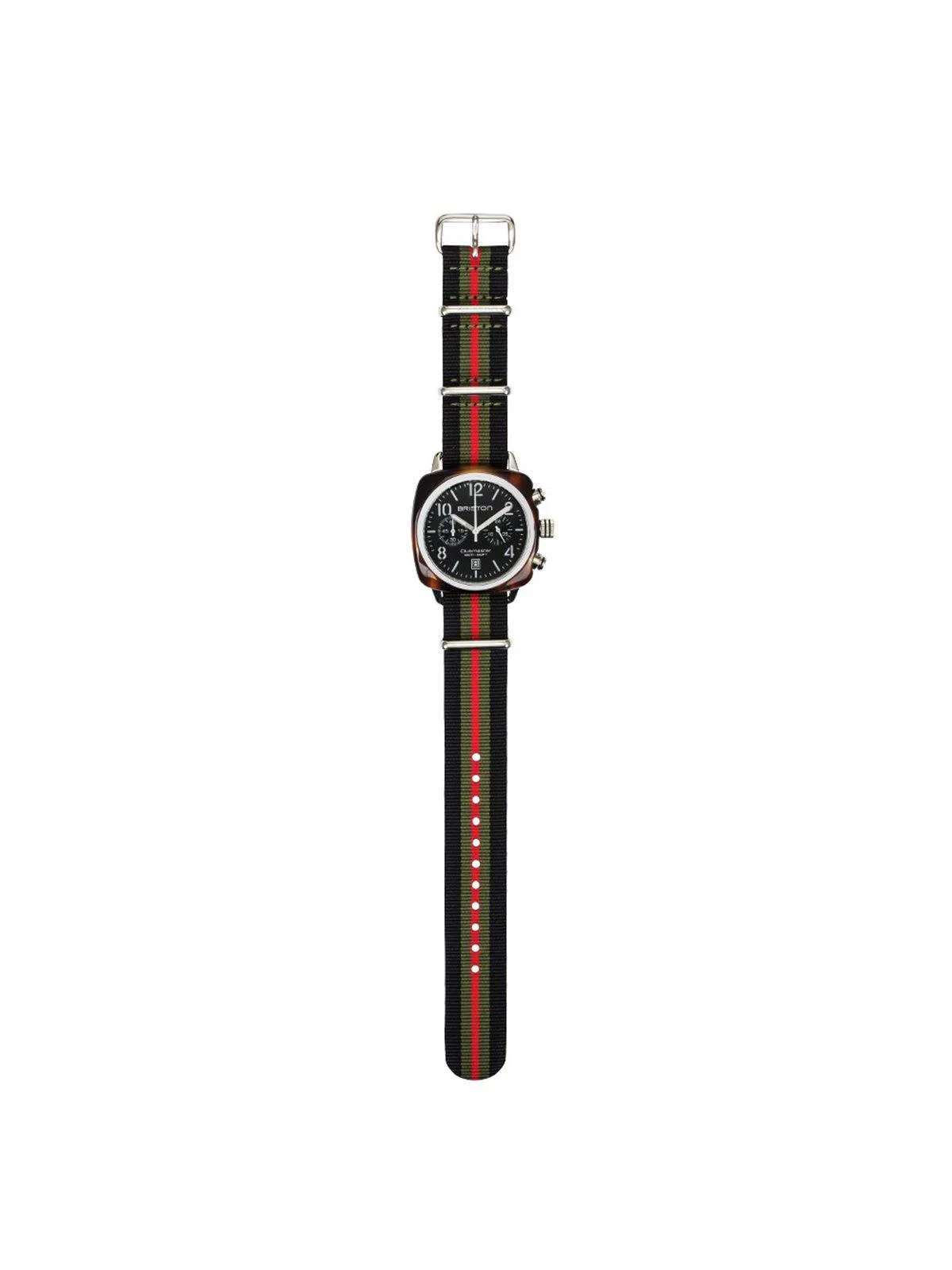 Briston Nato Strap Black Green Red Stripes Polished Steel 20mm
