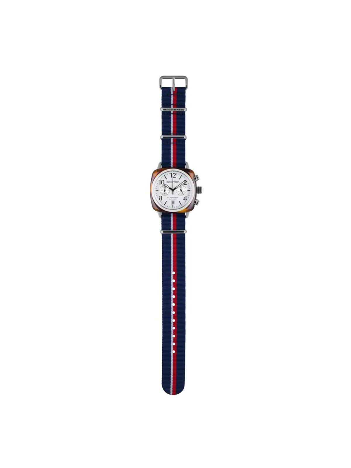 Briston Nato Strap Navy Blue White Red Stripes Polished Steel 20mm