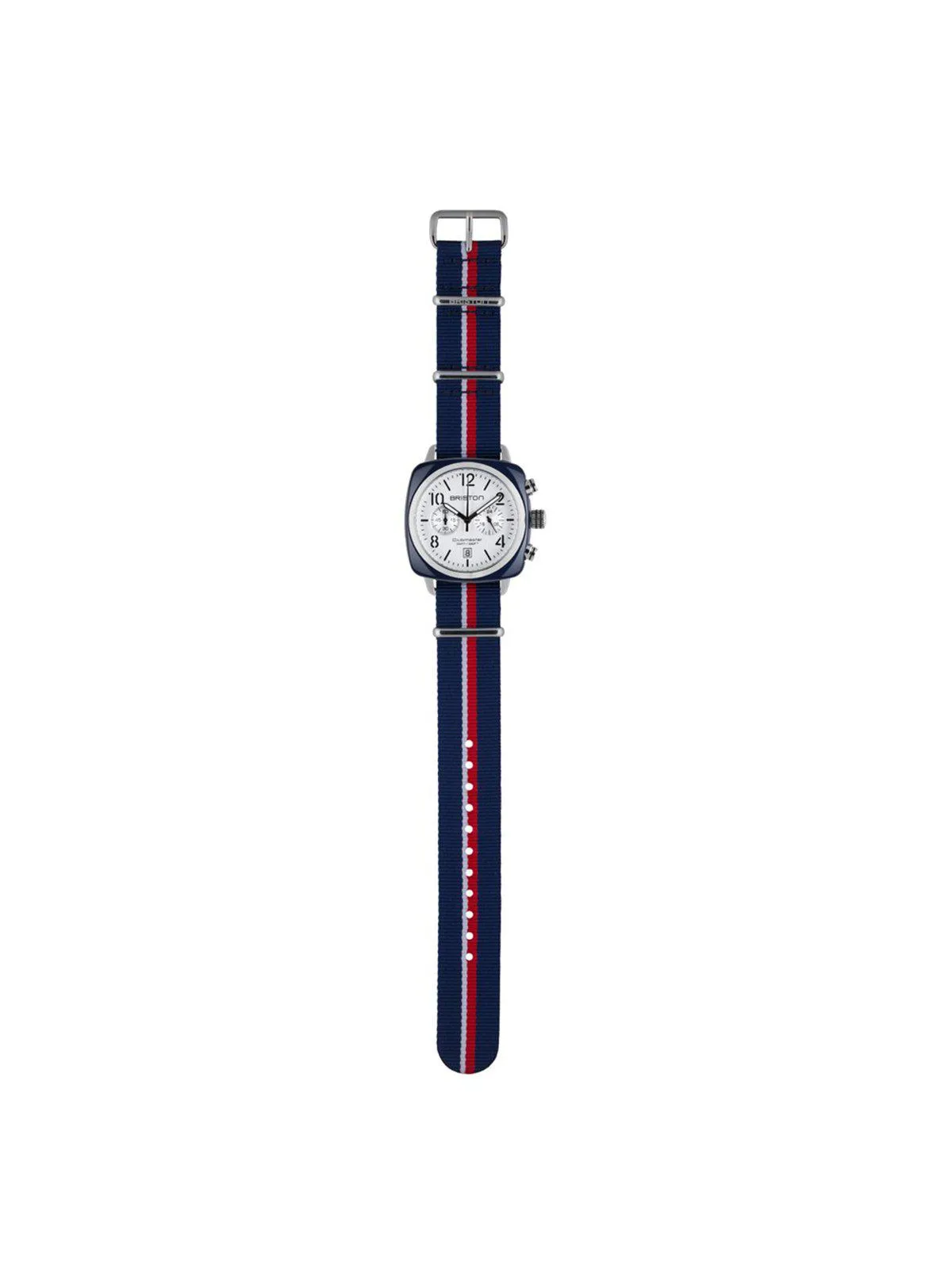 Briston Nato Strap Navy Blue White Red Stripes Polished Steel 20mm