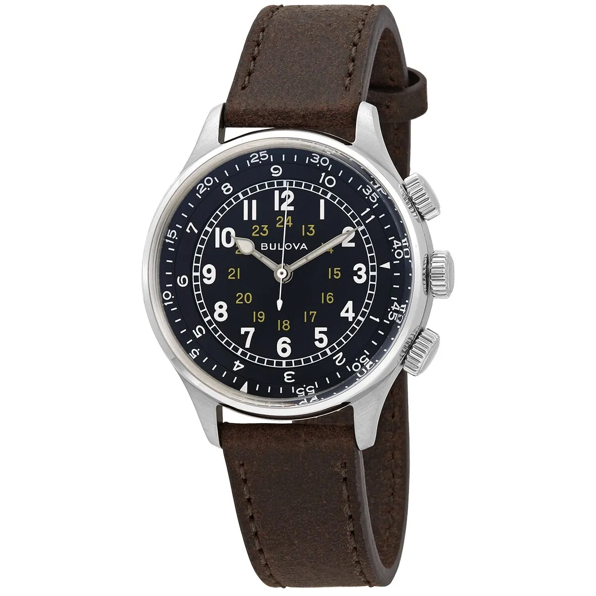Bulova A-15 Pilot Automatic Black Dial Brown Leather Men's Watch 96A245