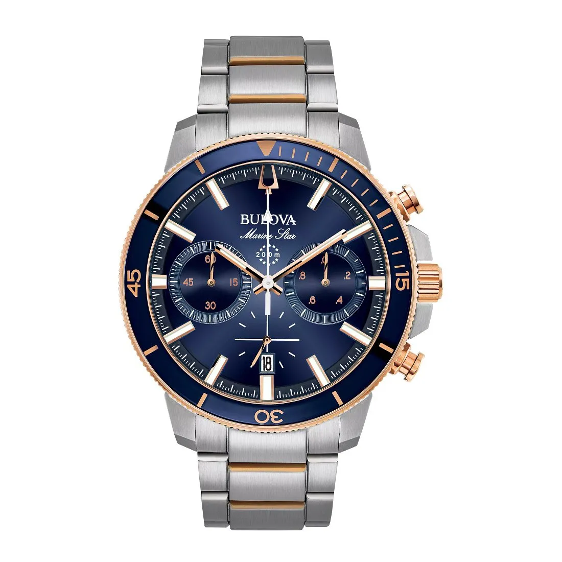 Bulova Marine Star Mens Chronograph Two Tone Blue Dial Watch