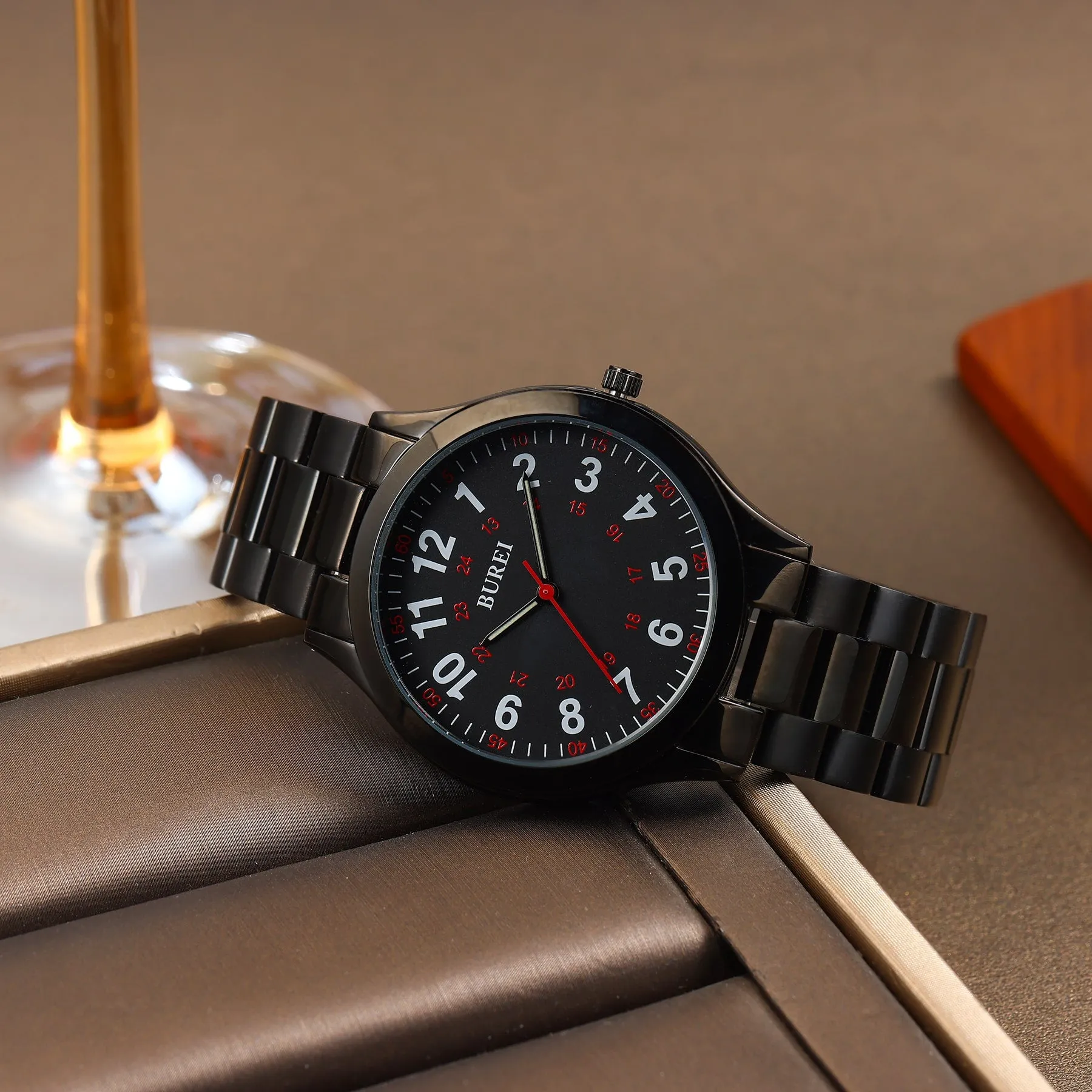 BUREI Men Watches Fashion Analog Stainless Steel Quartz Waterproof Watches for Men