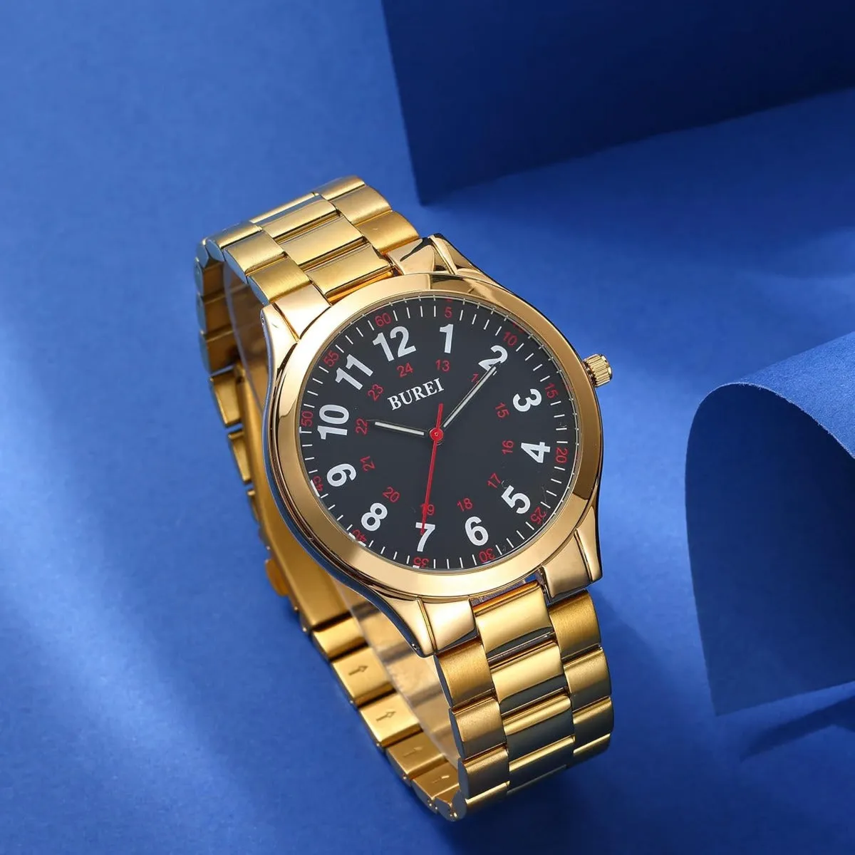 BUREI Men Watches Fashion Analog Stainless Steel Quartz Waterproof Watches for Men