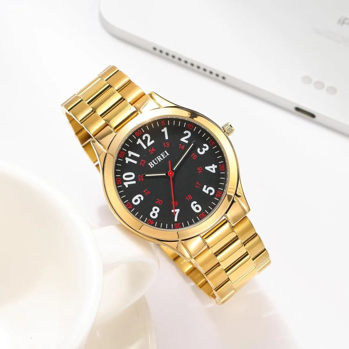 BUREI Men Watches Fashion Analog Stainless Steel Quartz Waterproof Watches for Men