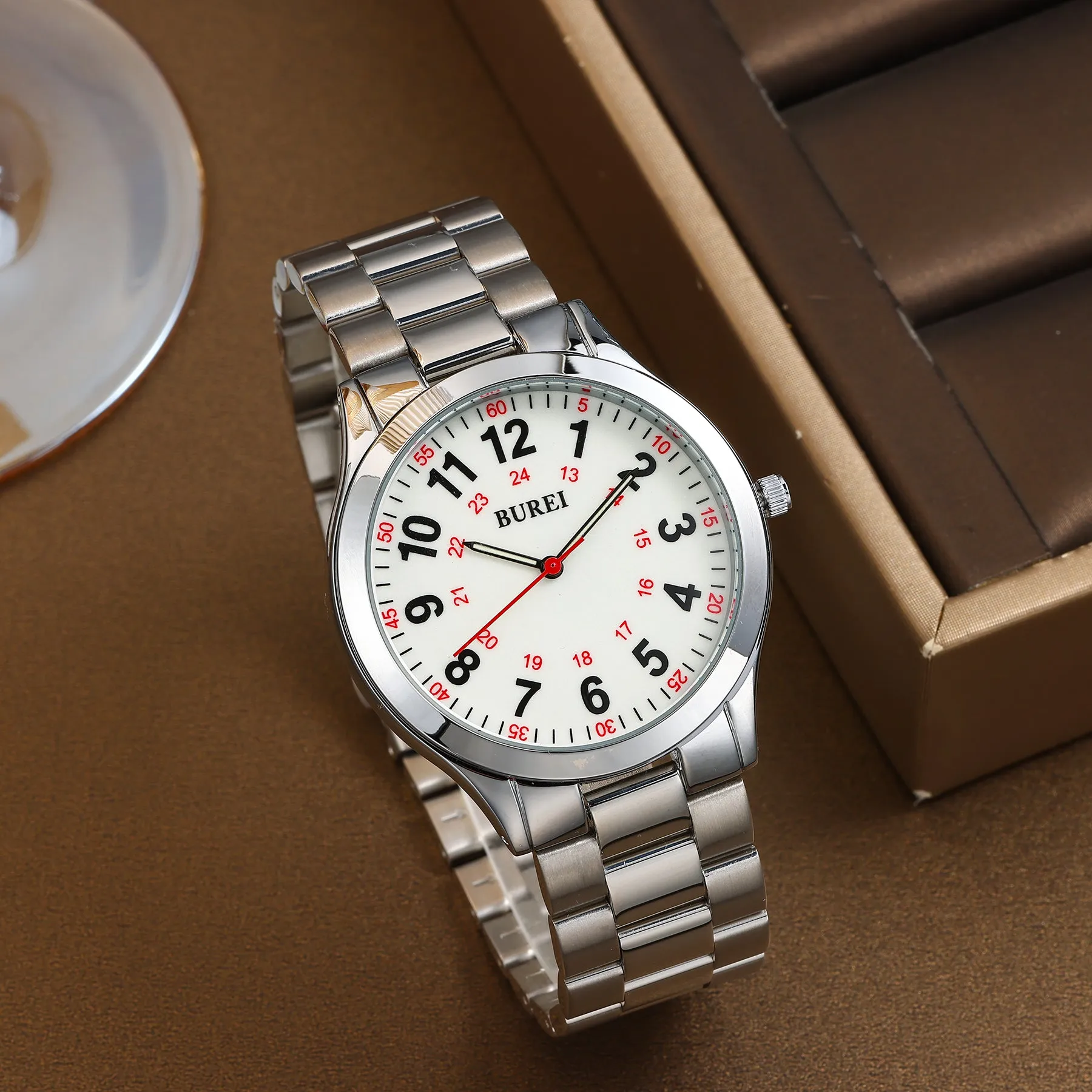 BUREI Men Watches Fashion Analog Stainless Steel Quartz Waterproof Watches for Men