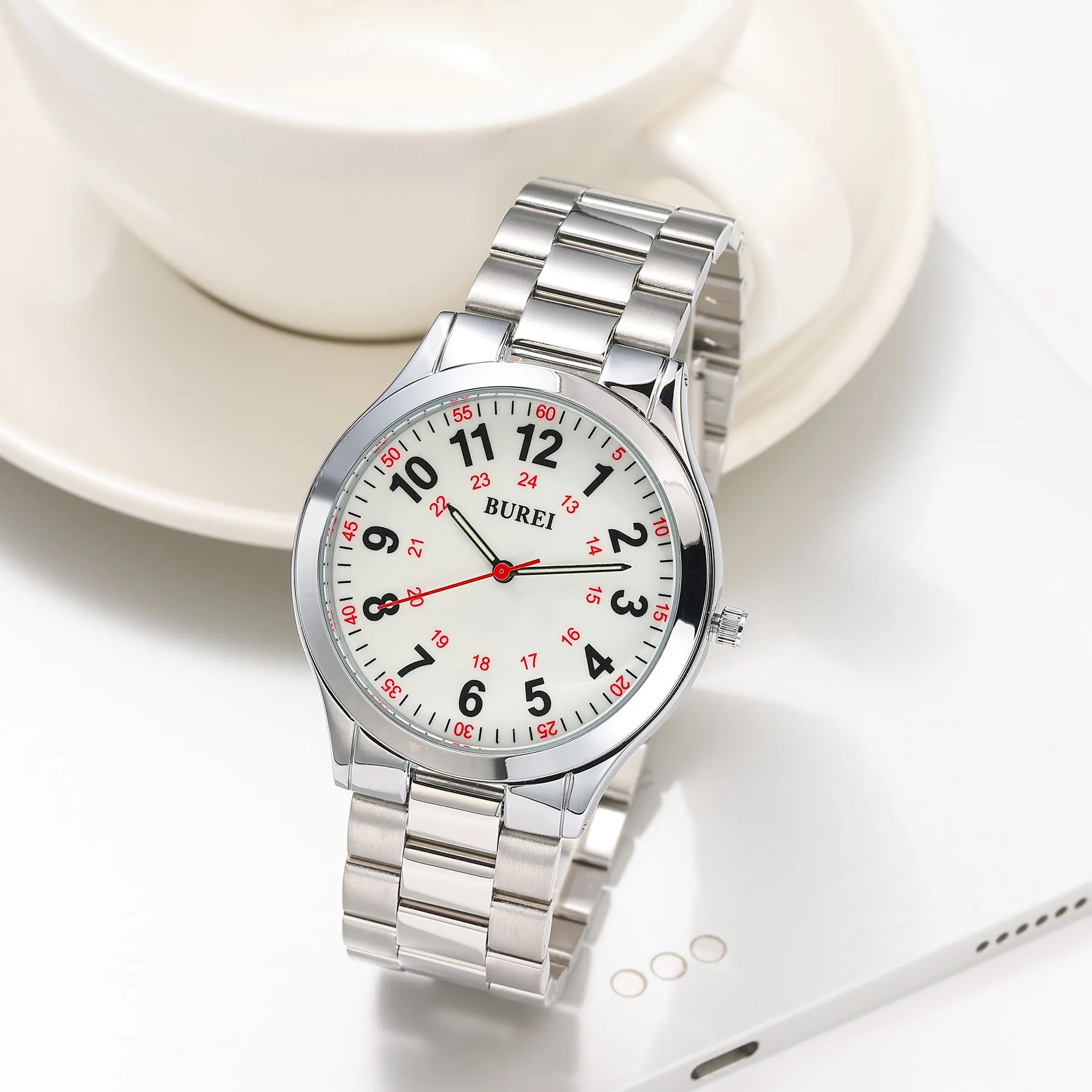 BUREI Men Watches Fashion Analog Stainless Steel Quartz Waterproof Watches for Men