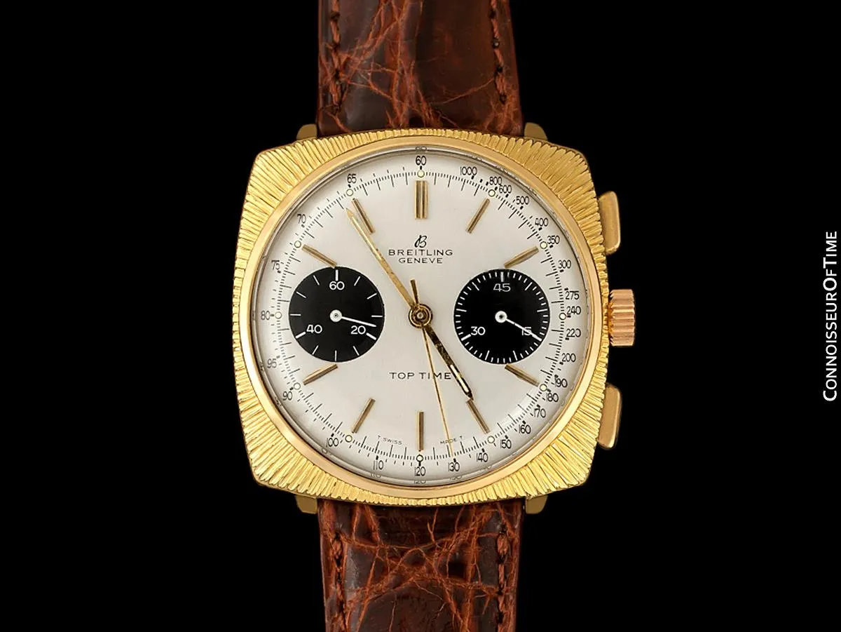 c. 1970 Breitling Top Time Vintage Large Pilots Panda Dial Chronograph - 14K Gold Filled & Stainless Steel