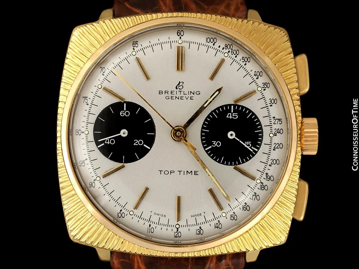 c. 1970 Breitling Top Time Vintage Large Pilots Panda Dial Chronograph - 14K Gold Filled & Stainless Steel