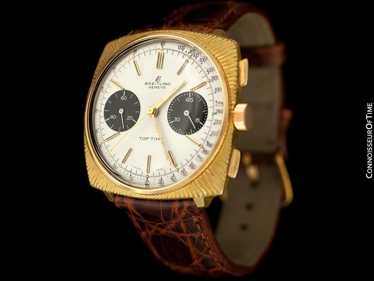 c. 1970 Breitling Top Time Vintage Large Pilots Panda Dial Chronograph - 14K Gold Filled & Stainless Steel
