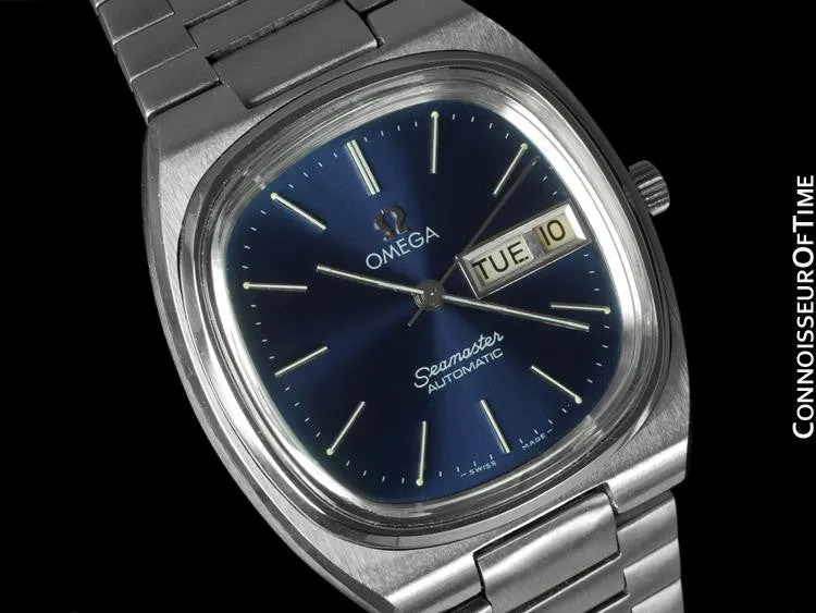 c. 1978 Omega Seamaster Vintage Mens TV Watch, Automatic, Day Date - Stainless Steel