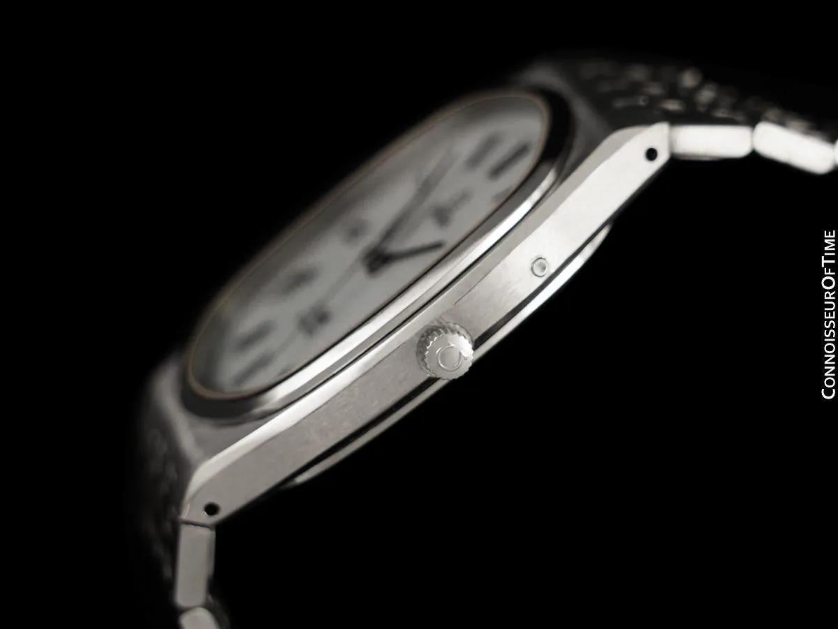 c. 1980 Omega De Ville Classic Retro Mens Accuset Watch Buckley Dial, Quick-Setting Hour - Stainless Steel