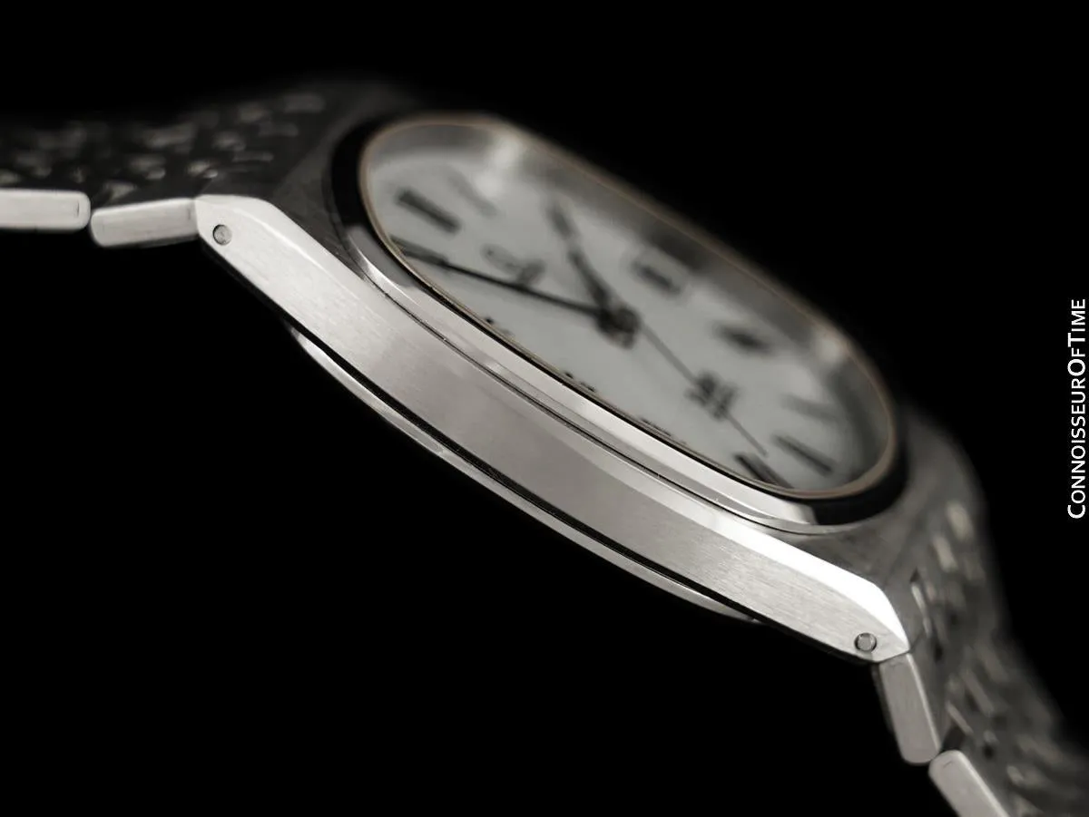 c. 1980 Omega De Ville Classic Retro Mens Accuset Watch Buckley Dial, Quick-Setting Hour - Stainless Steel