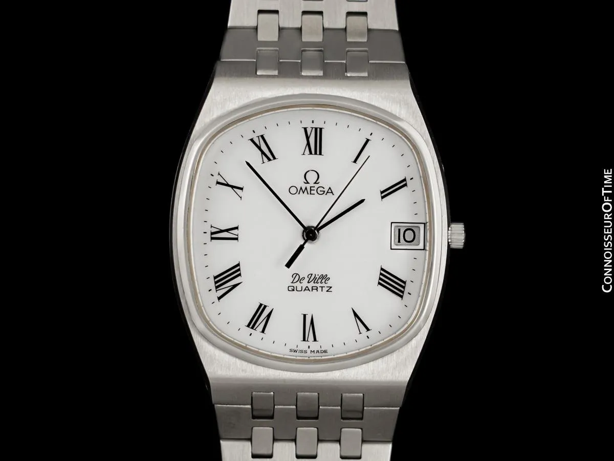 c. 1980 Omega De Ville Classic Retro Mens Accuset Watch Buckley Dial, Quick-Setting Hour - Stainless Steel