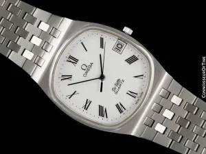 c. 1980 Omega De Ville Classic Retro Mens Accuset Watch Buckley Dial, Quick-Setting Hour - Stainless Steel