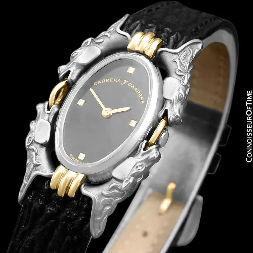 Carrera y Carrera Full Size Ladies Quartz Equestrian (Horse) Watch - Sculptured Titanium & 18K Gold