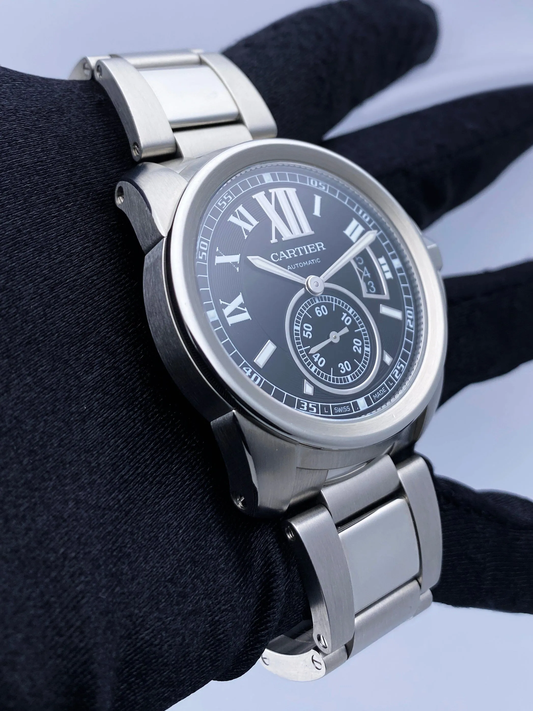 Cartier Calibre W7100016 Black Dial Steel Mens Watch