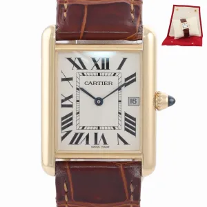Cartier Louis Tank Solid 18k Yellow Gold Quartz Roman 2441 W1529756 Date Watch