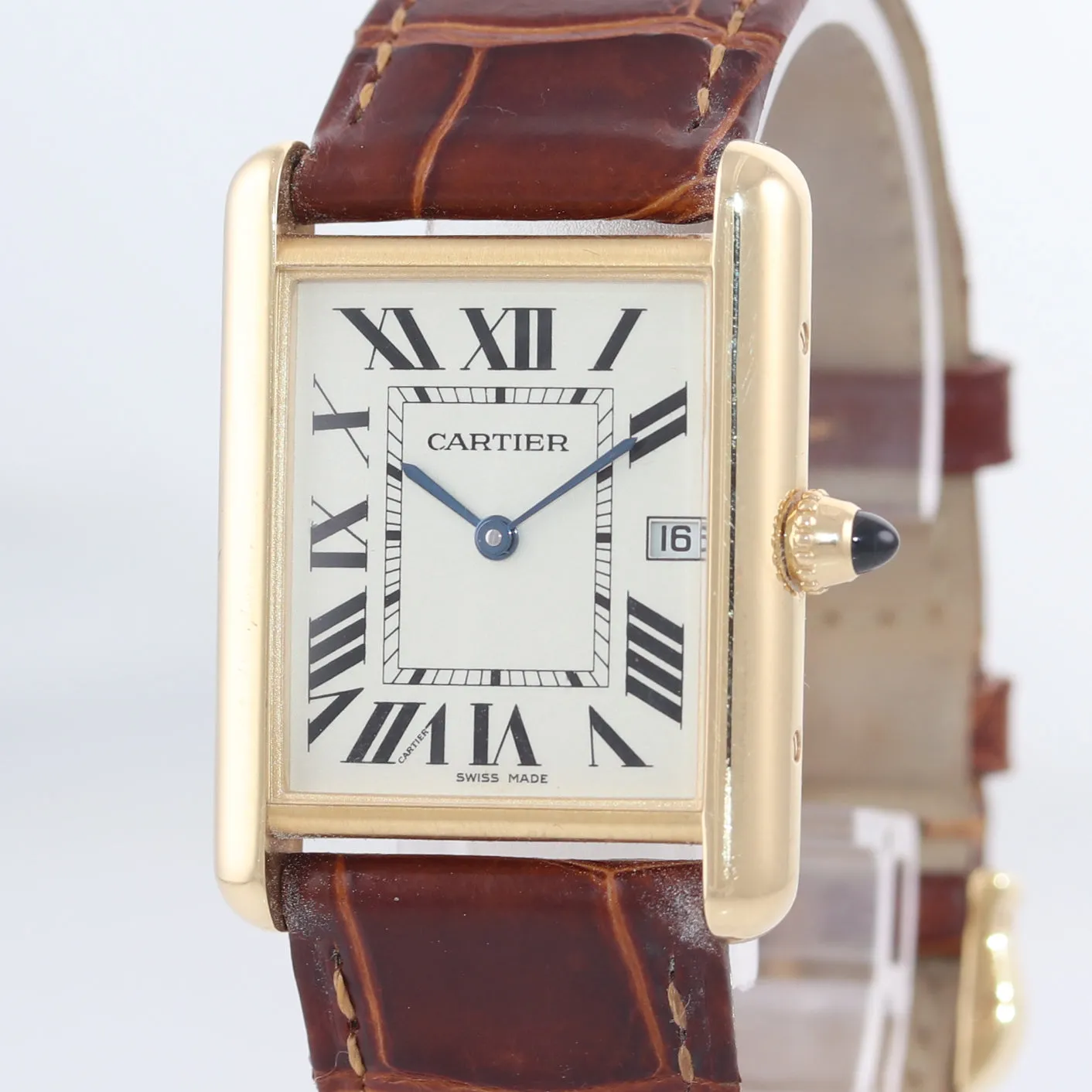 Cartier Louis Tank Solid 18k Yellow Gold Quartz Roman 2441 W1529756 Date Watch