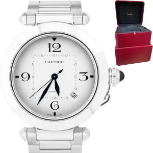 Cartier Pasha White Ivory Arabic 41mm Stainless Date Watch 4266 / WSPA0009 BOX